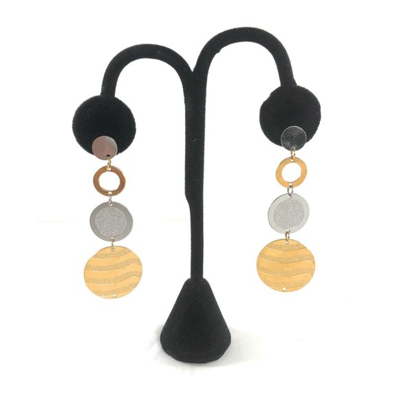 Stainless Steel Stud Post Long Dangle Earrings - Picture 3 of 4